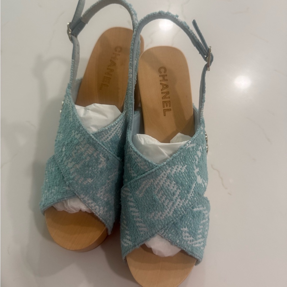 Chanel Blue Sandals with Knotted Strap Design